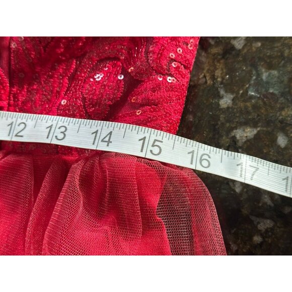 Fashion Nova Dress Cherry Red Ayana Corset Sequin Tulle Mesh Overlay Double Slit - Picture 13 of 16